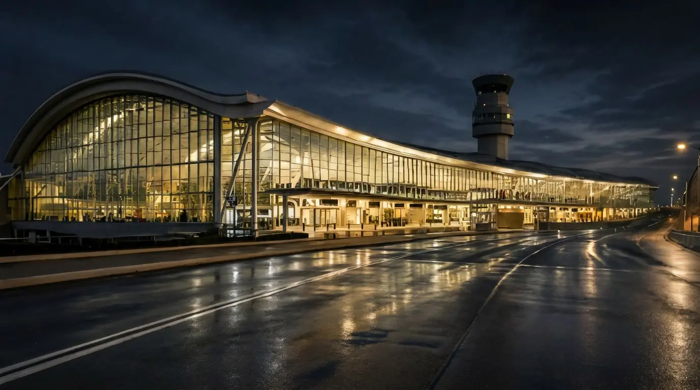 Toronto Pearson Airport terminal at night